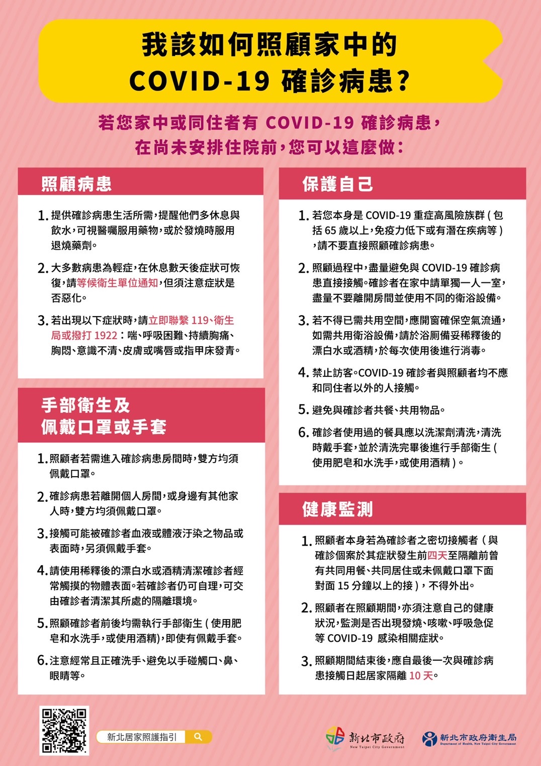 我該如何照顧家中的COVID-19確診病患